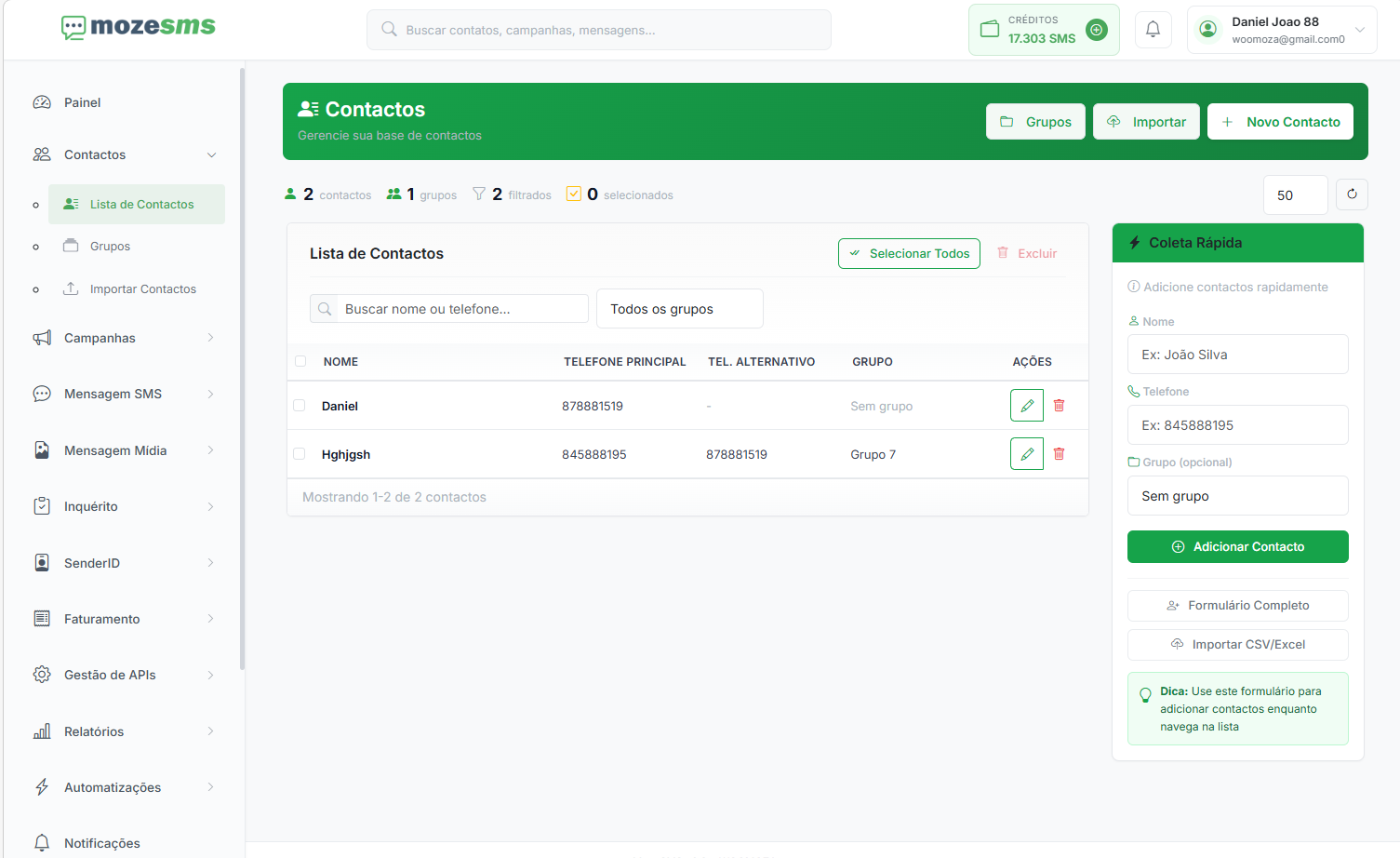 Gestão de Contactos