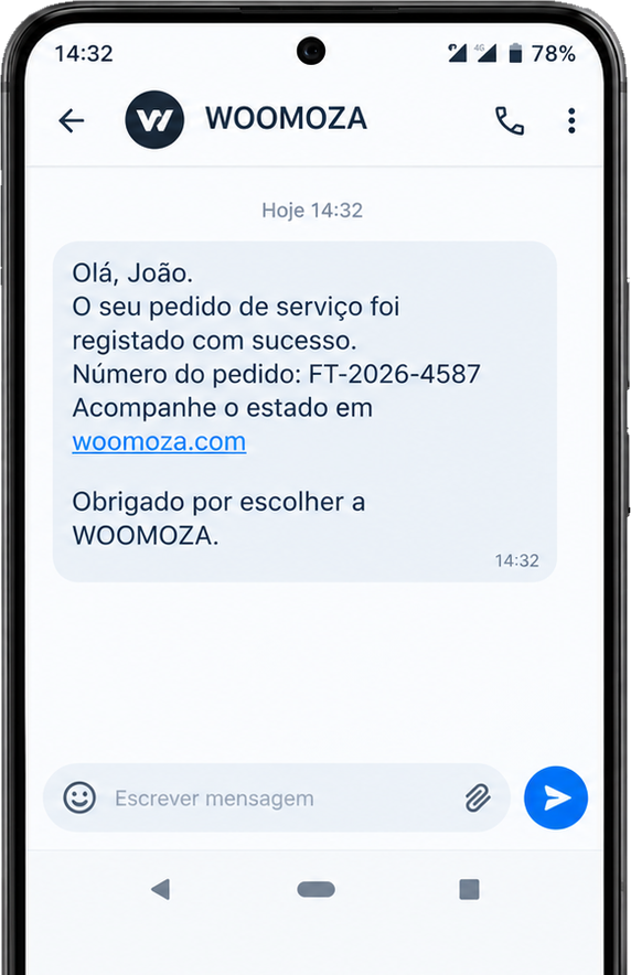 Telemóvel a receber um SMS de confirmação de pedido enviado pela MozeSMS