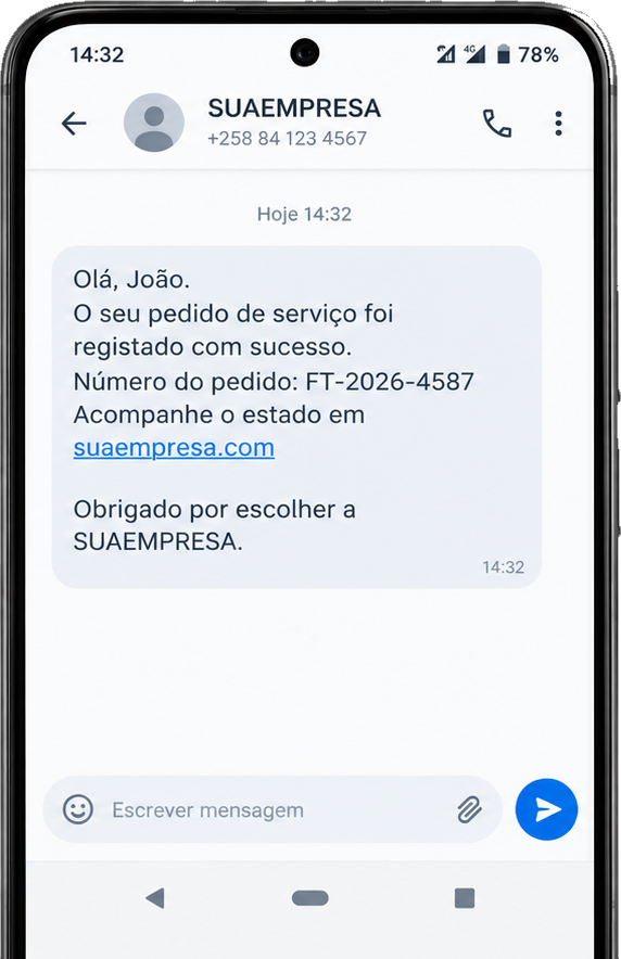 Telemóvel a receber um SMS de confirmação de pedido enviado pela MozeSMS